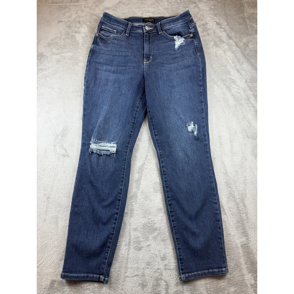 Judy Blue Jeans Women's Boyfriend Fit Size 9 / 29 Blue Dark Wash‎ Distressed